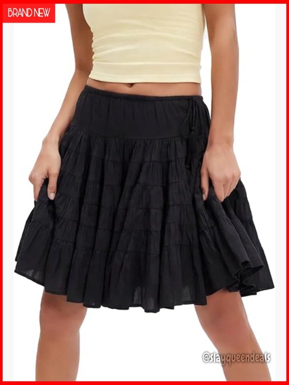 Cotton Tiered A-Line Skirt Knee Length Boho Summer Beach Vacation